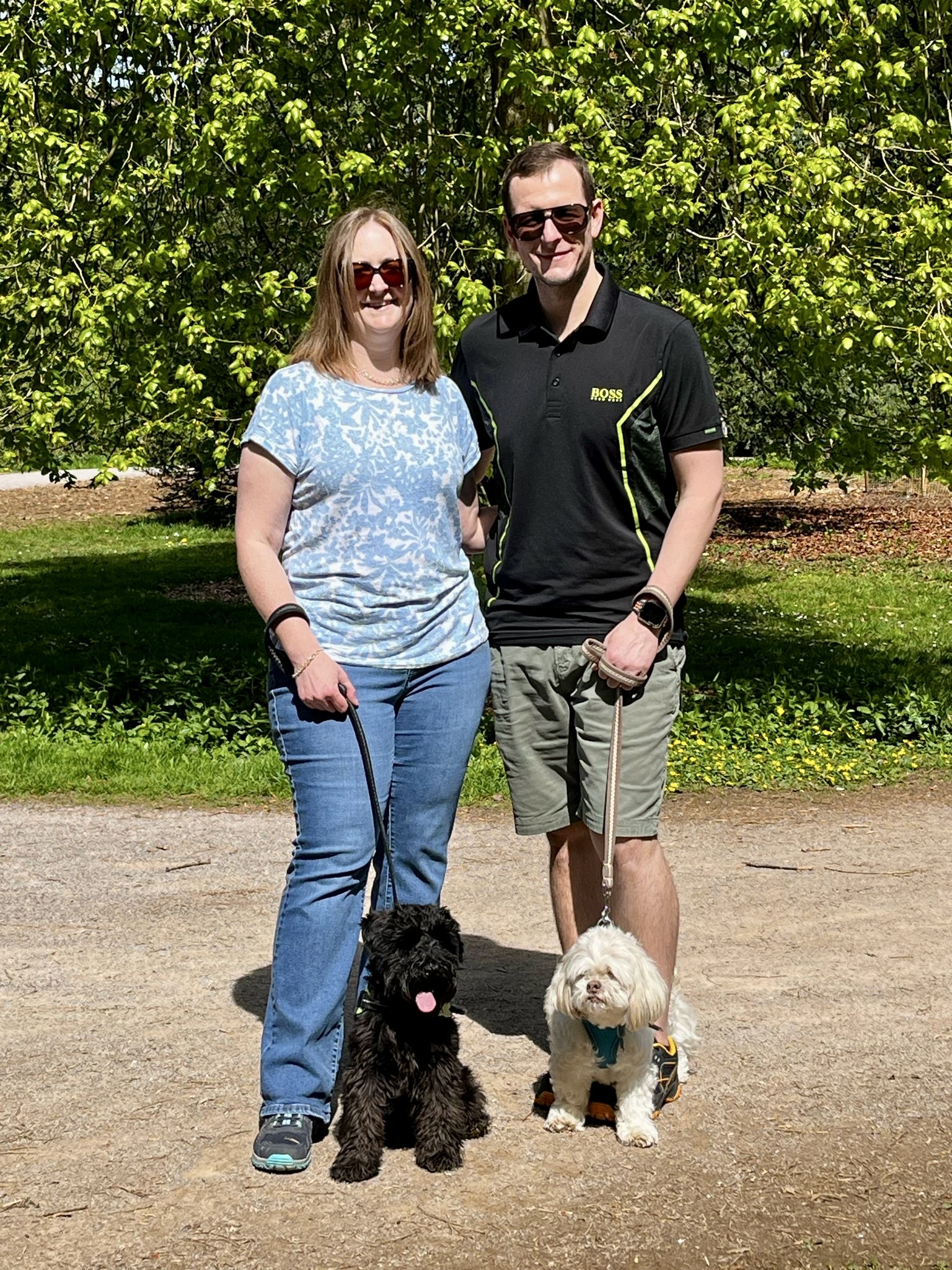 Rhiannon and aprtner Dan with their dogs