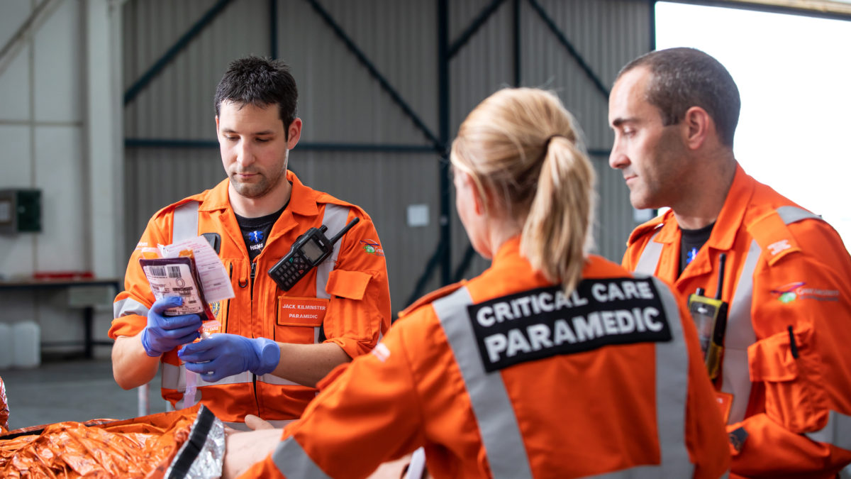 Crew simulation including blood transfusion