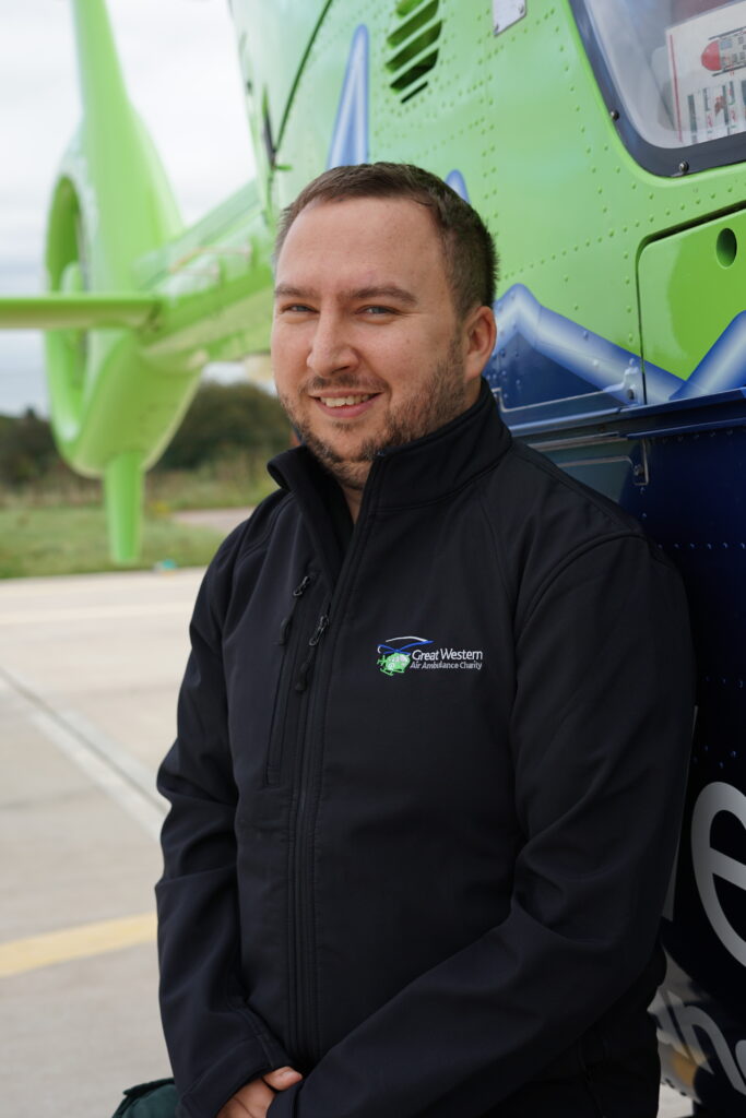 GWAAC's new Operations officer Tim Ross-Smith sat on GWAAC's helicopter at the Almondsbury airbase