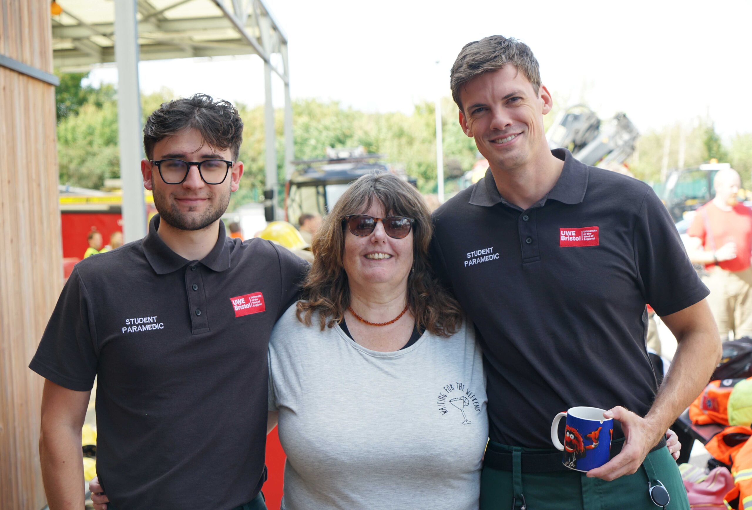 Volunteer Rach, who was an actor for the training , poses with two of the UWE student paramedics