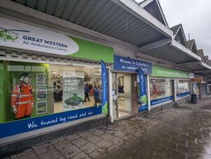 Storefront of Great Western Air Ambulance Charity's Cinderford Shop on open day