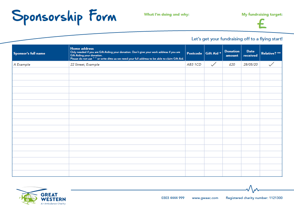 Sponsorship form screenshot