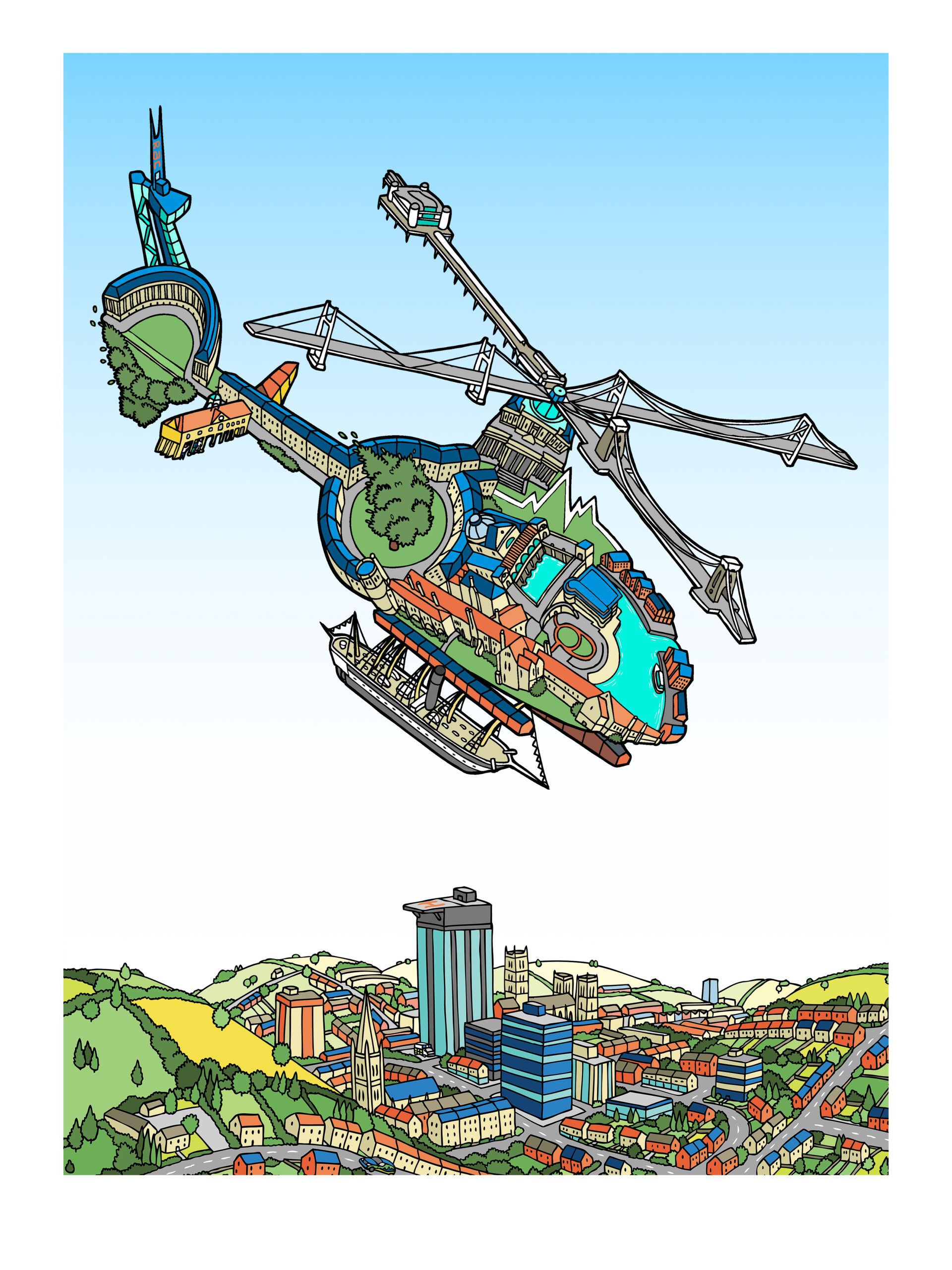 Andy Council's design over a a city backdrop