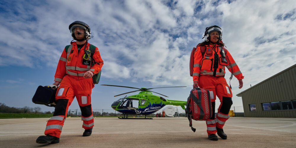 crew walking away from helicopter