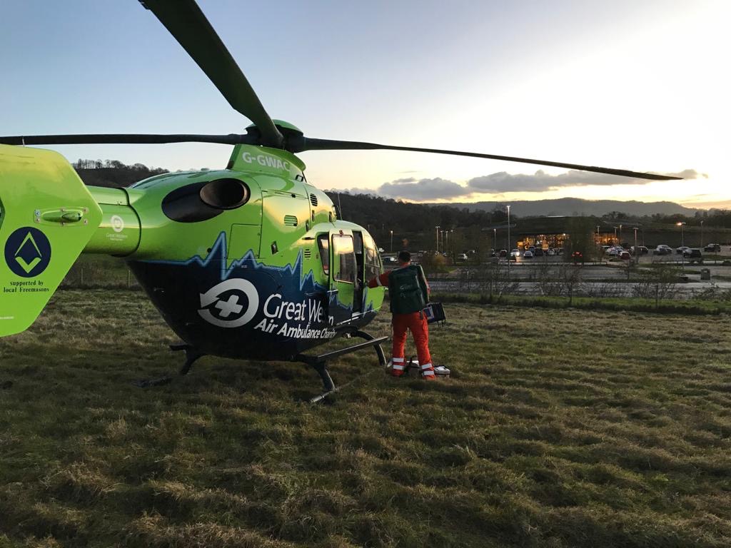 Helimed 65 and crew at Gloucester Services M5 South
