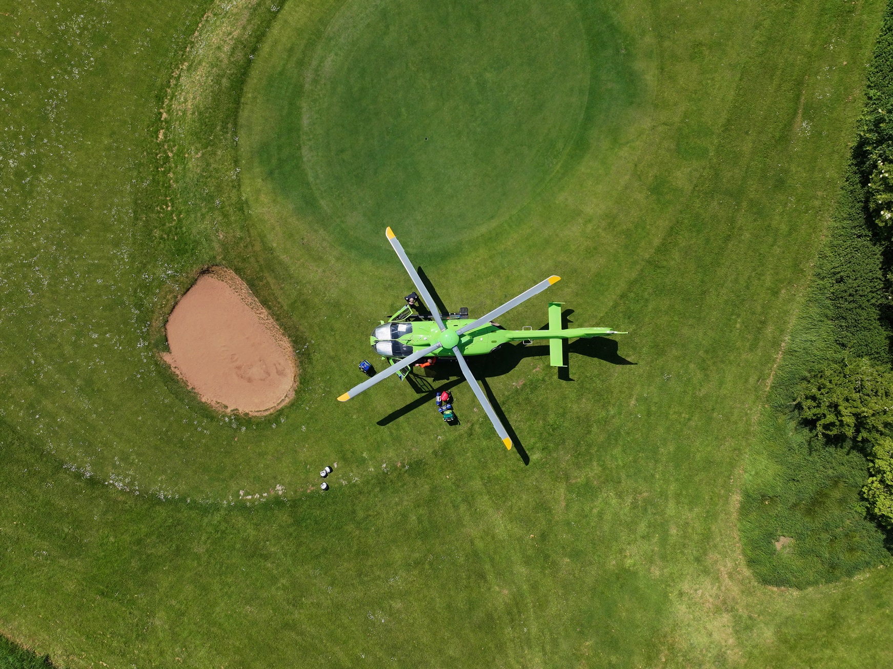 Bird's eye view of the GWAAC heli on a golf course