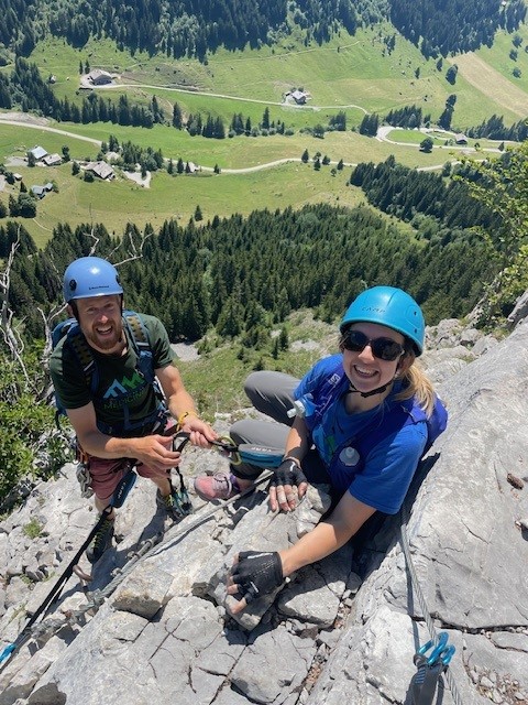Dr Sophie and her husband rock climbing