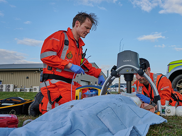 Critical Care Doctor Tim and Specialist Paramedic in Critical Care Jack performing a simulation